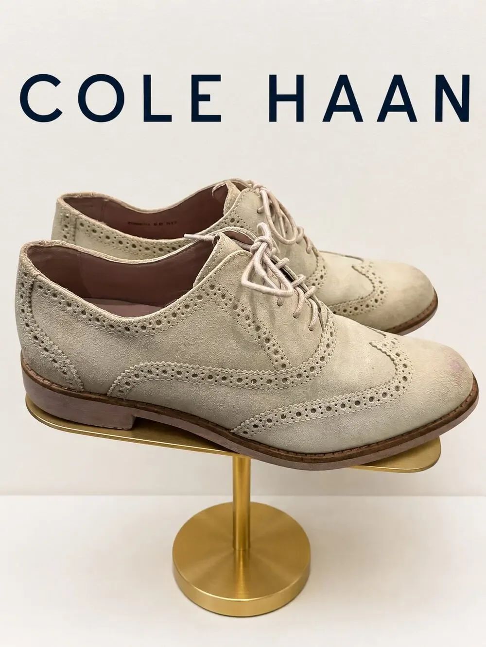 Cole Haan Suede Wingtip Oxford Shoes Beige Tan Women’s 8B